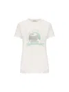 Saint Laurent Cotton Crew Neck T-shirt With Graphic Print In Naturel/vert