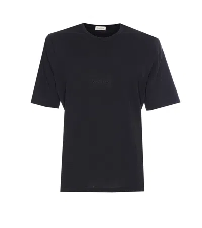 Saint Laurent Dark Grey T-shirt With Logo Lettering On The Front Tone-on-tone In Cotton Man In Animal Print