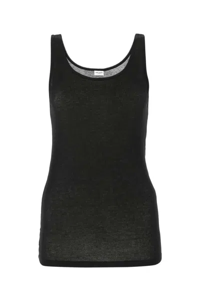 Saint Laurent Ribbed Modal And Cotton-blend Jersey Tank In Black