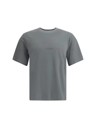 Saint Laurent Tonal Logo Embroidery Cotton T Shirt In Gray
