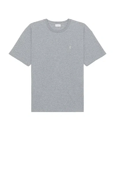 Saint Laurent Grey Crewneck T-shirt With Cassandre Embroidery In Cotton Man In Gray