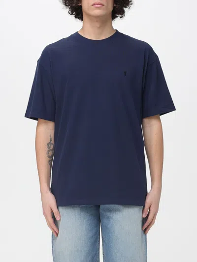 Saint Laurent Oversized Cassandre T-shirt In Cotton Pique In Blue