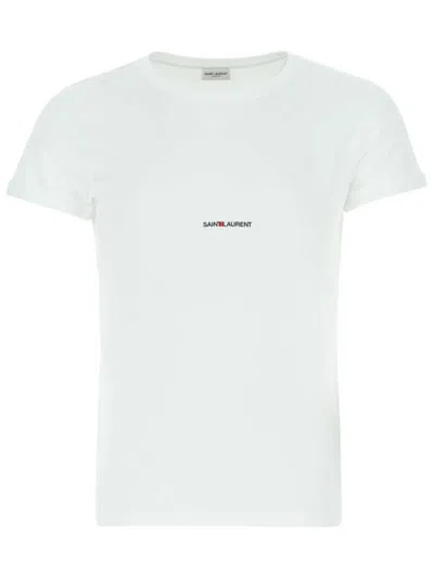 Saint Laurent Logo-print Crew-neck T-shirt In White