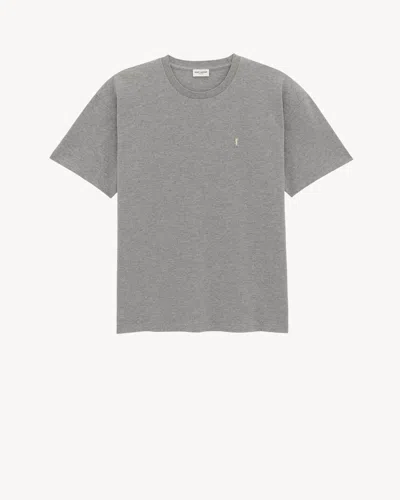 Saint Laurent Grey Crewneck T-shirt With Cassandre Embroidery In Cotton Man In Gray