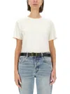 Saint Laurent Logo Tag Crewneck T-shirt In White