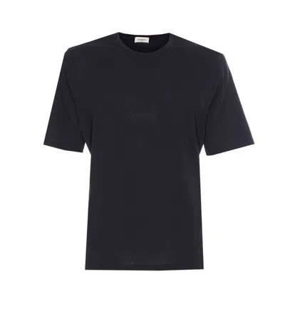Saint Laurent Dark Grey T-shirt With Logo Lettering On The Front Tone-on-tone In Cotton Man In Animal Print
