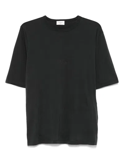 Saint Laurent Embroidered Sheer Crewneck T-shirt In Black