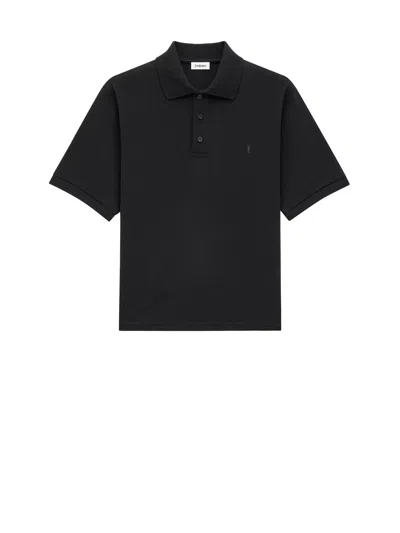 Saint Laurent Cassandre Short-sleeved Polo Shirt In Black
