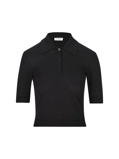 Saint Laurent Cassandre Polo Shirt In Black
