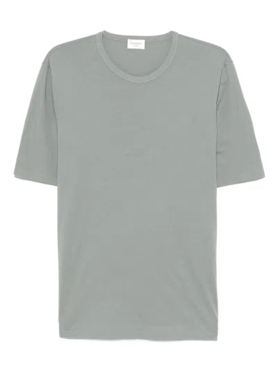 Saint Laurent Tonal Logo Embroidery Cotton T Shirt In Gray