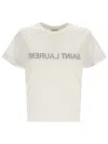 Saint Laurent Reverse Logo T-shirt In Naturel/noir
