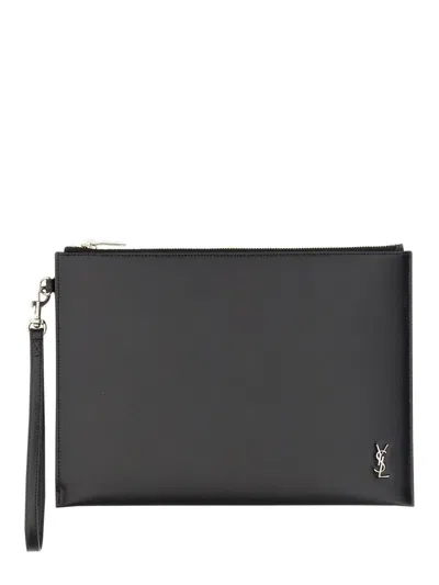 Saint Laurent Tablet Holder "tiny Cassandras" Small In Black