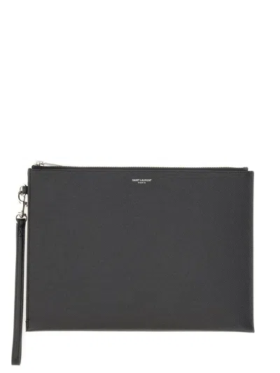 Saint Laurent Tablet Holder With Zipper In Black