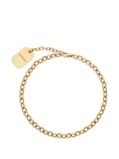 Saint Laurent Ribbed Metal Bracelet Chain Link Design In Gold
