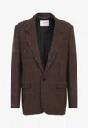Saint Laurent Embroidered Wool Blazer In Brown