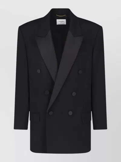 Saint Laurent Tailored Blazer Structured Cut Notched Lapel Buttons In Black