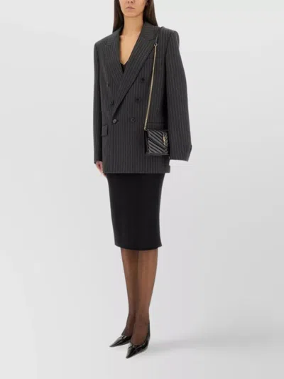 Saint Laurent Tailored Pinstripe Jacket Flap Pockets In Grey