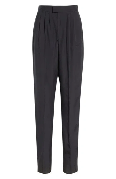Saint Laurent Tailored Silk Straight Leg Pants In Black