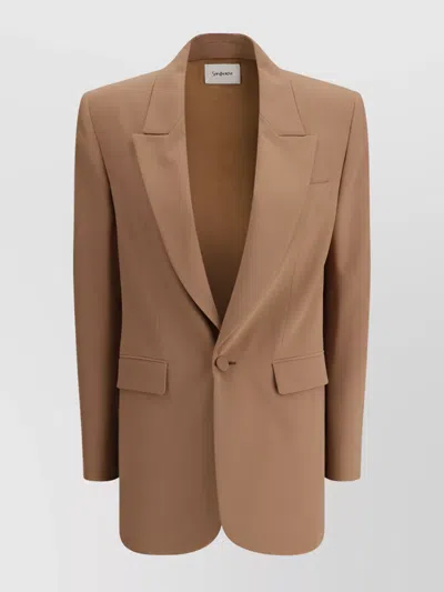 Saint Laurent Tailored Single-breasted Blazer Back Slit In Beige