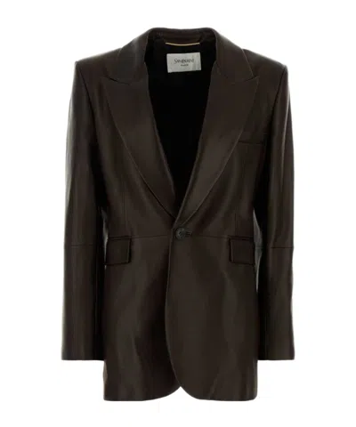 Saint Laurent Tailored Single-breasted Blazer In Brown
