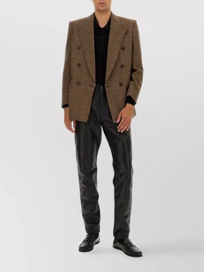 Saint Laurent Tailored Wool Jacket Notched Lapels In Brown