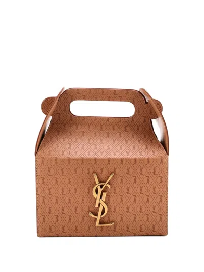 Pre-owned Saint Laurent Take-away Box Bag Monogram All Over Leather Satchel In Neutral