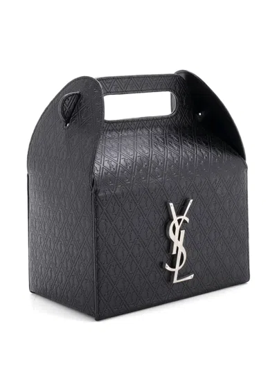 Pre-owned Saint Laurent Take-away Box Bag Monogram All Over Leather Satchel In Black