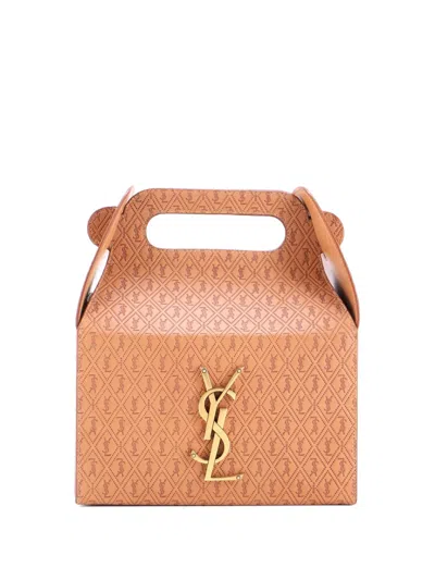 Pre-owned Saint Laurent Take-away Box Bag Monogram All Over Leather Satchel In Brown
