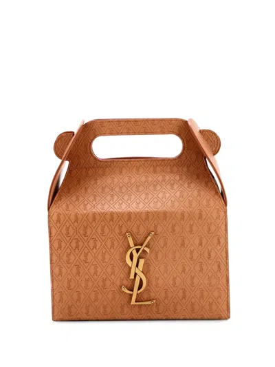 Pre-owned Saint Laurent Take-away Box Bag Monogram All Over Leather Satchel In Brown