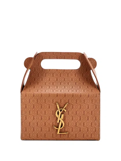 Pre-owned Saint Laurent Take-away Box Bag Monogram All Over Leather Satchel In Brown