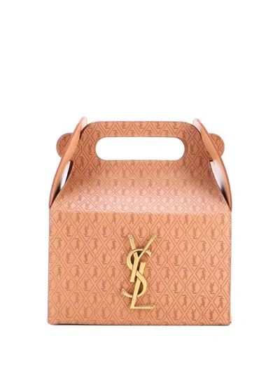 Pre-owned Saint Laurent Take-away Box Bag Monogram All Over Leather Satchel In Neutral