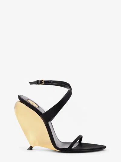 Saint Laurent Tallulah 110 Satin Sandals With Sculptural Wedge Heel In Multi