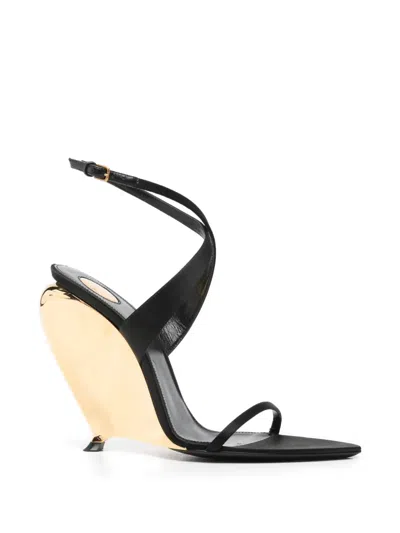 Pre-owned Saint Laurent Tallulah Ankle-strap Heeled Sandals In Black