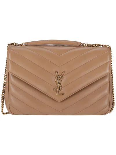 Saint Laurent Tan Loulou Shoulder Bag In Brown