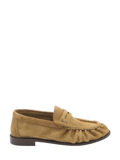 Saint Laurent Tan Suede Loafers In Brown