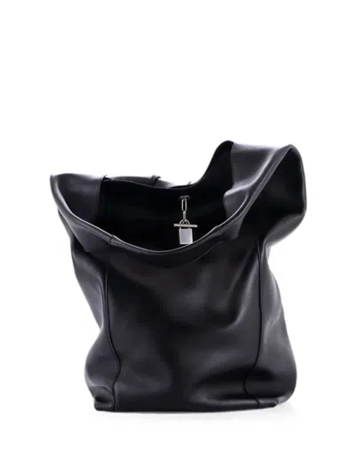 Pre-owned Saint Laurent Tanger Leather Tote Bag In Black