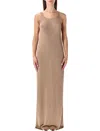 Saint Laurent Long Rib-knit Dress Scoop Neck In Neutral