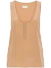 Saint Laurent Sleeveless Silk Top In Beige