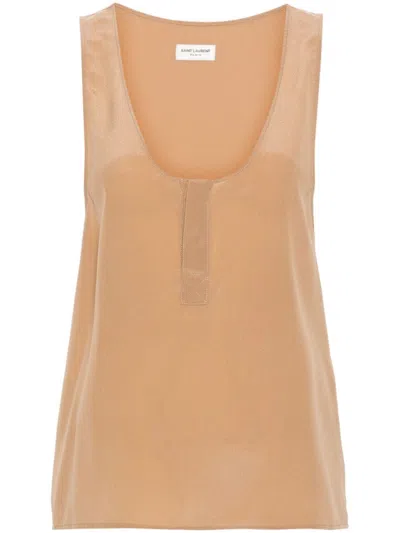 Saint Laurent Tank Top In Beige