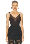 Saint Laurent Laced Tank Top In Ribbed Silk Jersey In Black