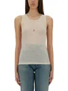 Saint Laurent Women Logo Embroidery Wool Tank Top In White