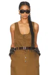 Saint Laurent Cotton And Linen Twill Tank Top In Kaki