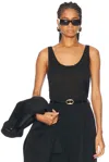Saint Laurent Black Deep Neckline Jersey Top In Noir & Noir Brillant