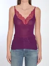 Saint Laurent Lace Tank Top In Ribbed Silk Jersey