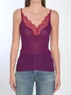 Saint Laurent Lace Tank Top In Ribbed Silk Jersey In Purple