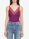 Saint Laurent Lace Tank Top In Ribbed Silk Jersey In Purple