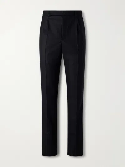Saint Laurent Tapered Brushed Wool Trousers In Black