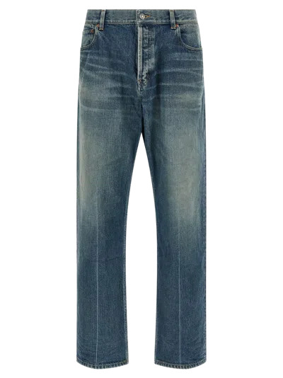 Saint Laurent Tapered Cotton Denim Jeans In Blue