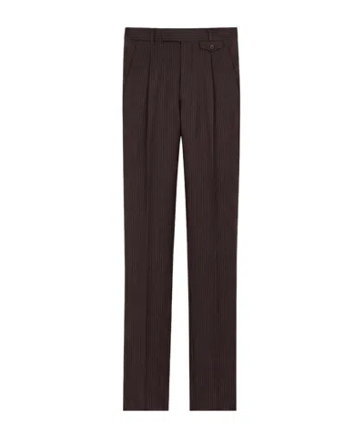 Saint Laurent Tapered Pants In Striped Wool Gabardine In Black