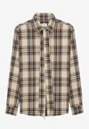 Saint Laurent Tartan Check Long-sleeved Shirt In Neutral